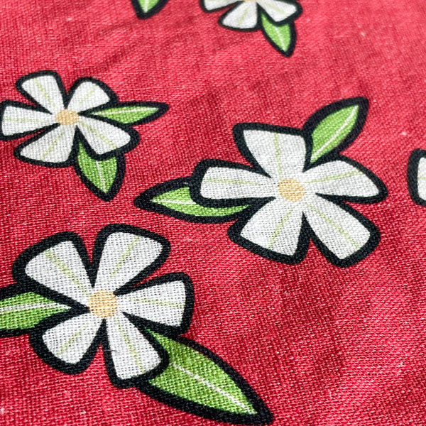 Linen + Cotton Tea Towel with Red Flowers