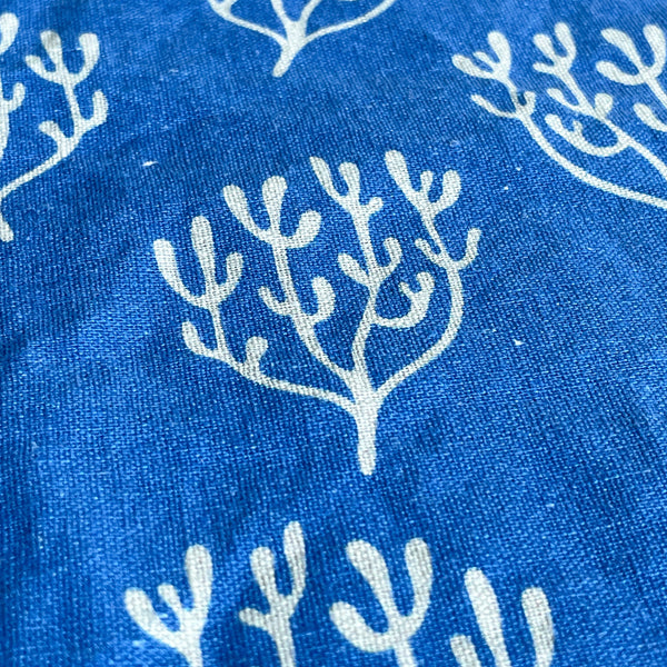 Linen + Cotton Tea Towel with Blue Coral