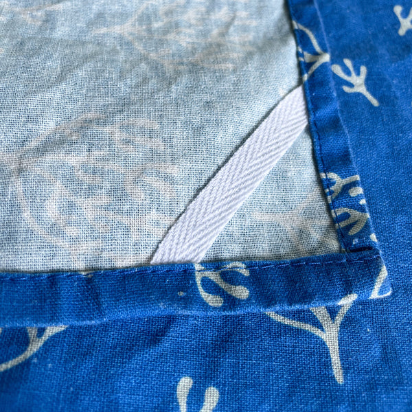 Linen + Cotton Tea Towel with Blue Coral