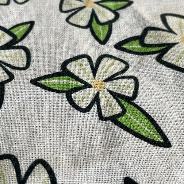 Linen + Cotton Tea Towel with White Flowers
