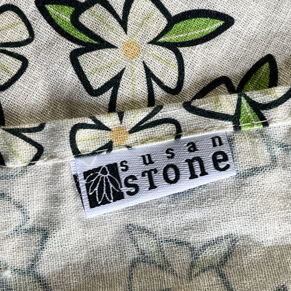 Linen + Cotton Tea Towel with White Flowers