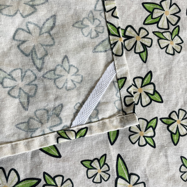 Linen + Cotton Tea Towel with White Flowers