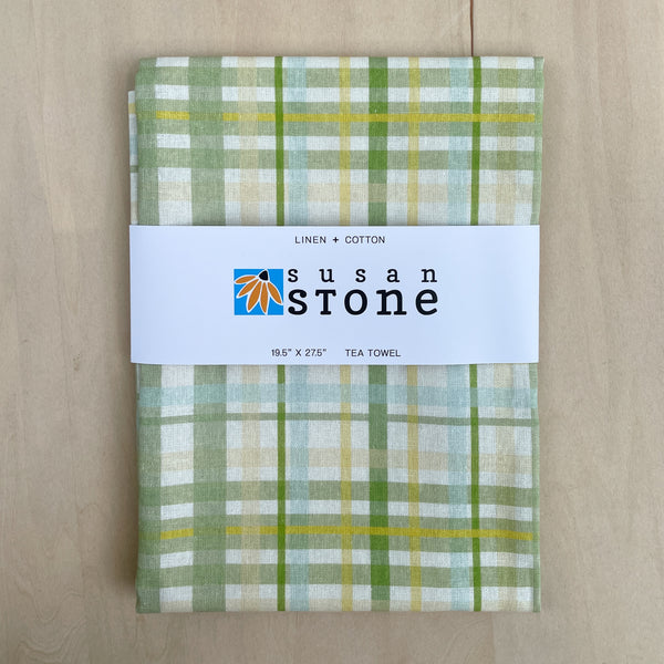 Linen + Cotton Tea Towel with Green Plaid