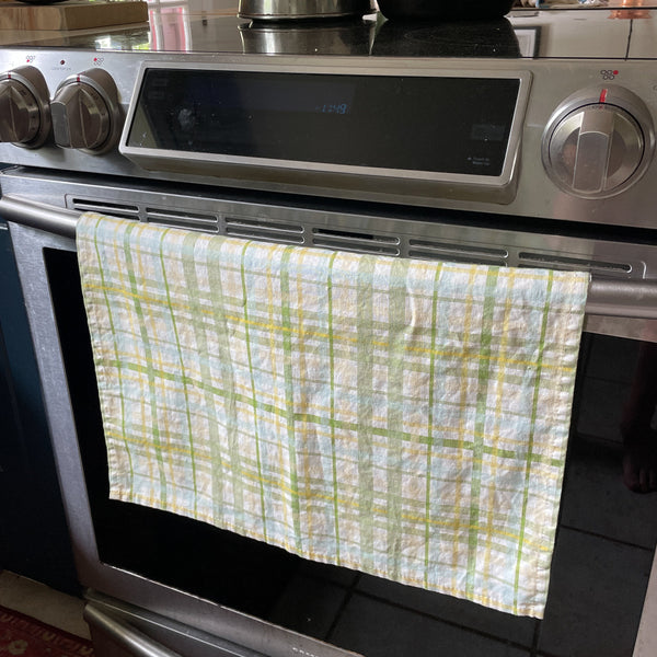 Linen + Cotton Tea Towel with Green Plaid