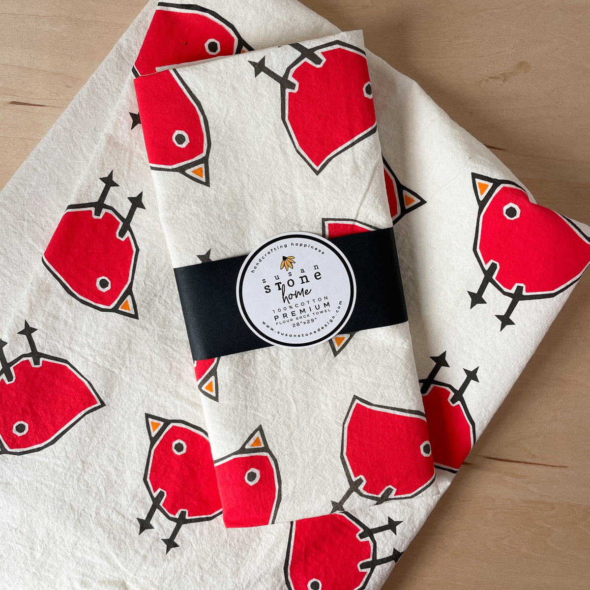 Cotton Tea Towels with Hearts – Bird and Pear