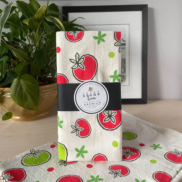 Flour Sack Tea Towel with a Tomato Garden