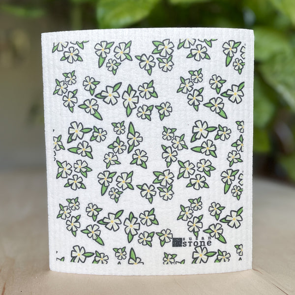 Swedish Dishcloth with White Flowers