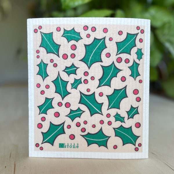 Swedish Dishcloth with Holly