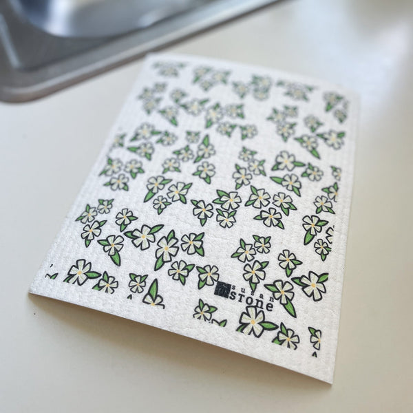 Swedish Dishcloth with White Flowers