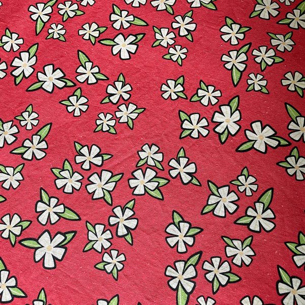 Linen + Cotton Tea Towel with Red Flowers