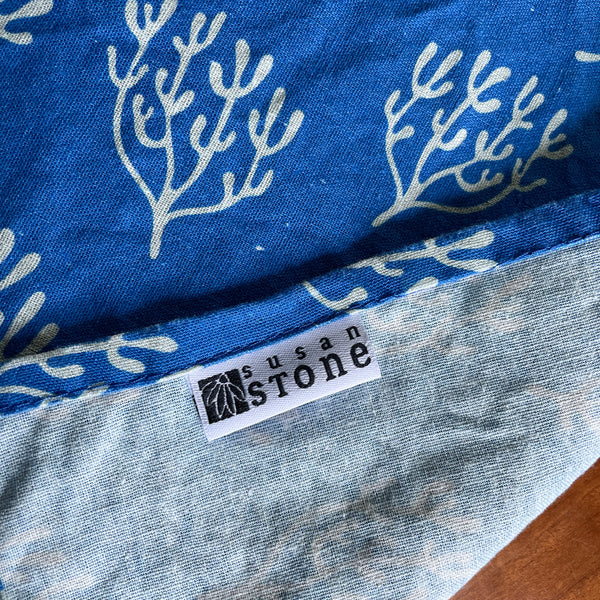 Linen + Cotton Tea Towel with Blue Coral