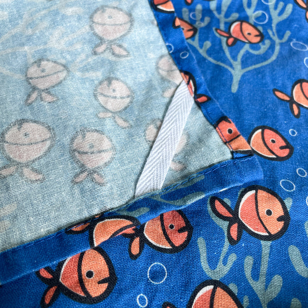 Linen + Cotton Tea Towel with Gold Fish