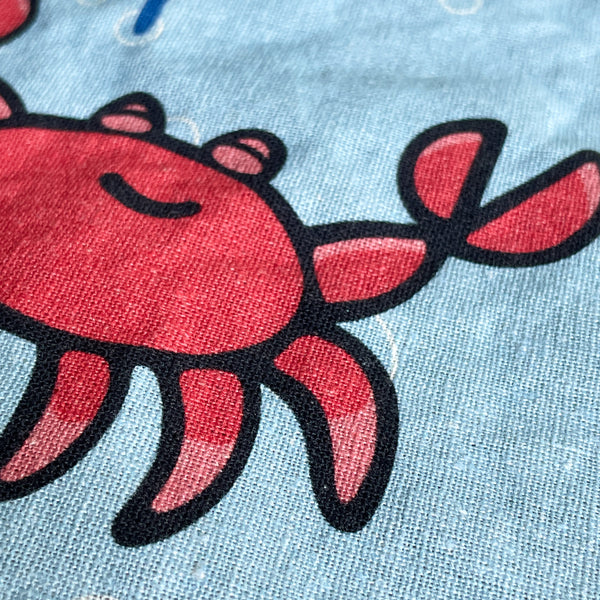 Linen + Cotton Tea Towel with Happy Crabs