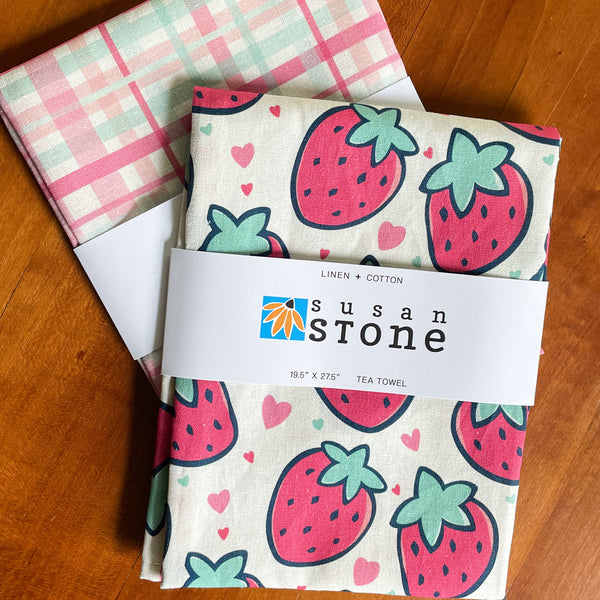 Linen + Cotton Tea Towel with Strawberries