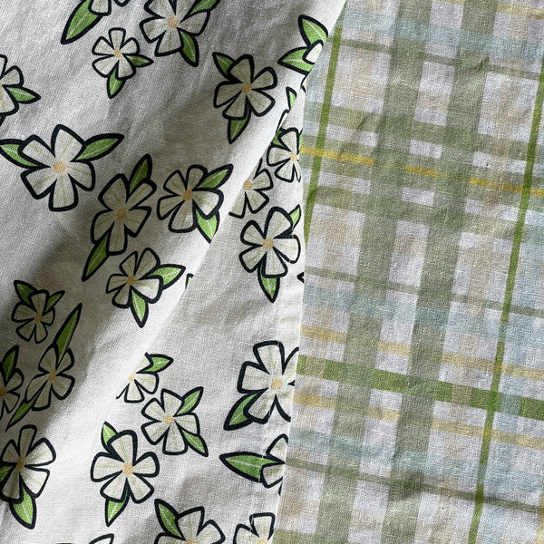 Linen + Cotton Tea Towel with Green Plaid