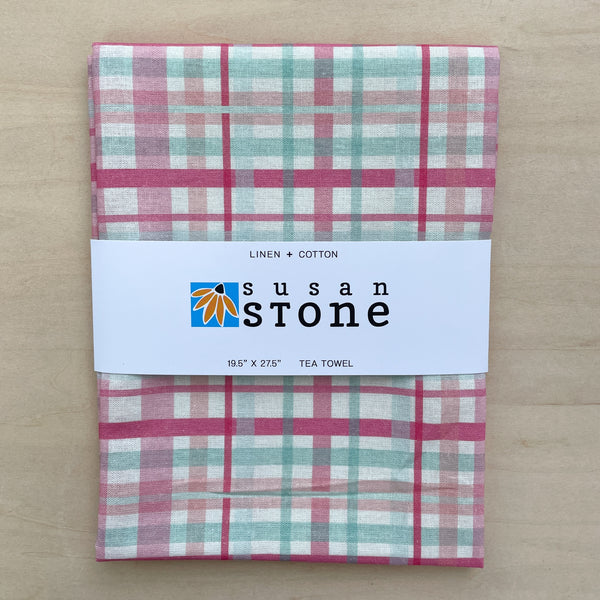 Linen + Cotton Tea Towel with Pink Plaid