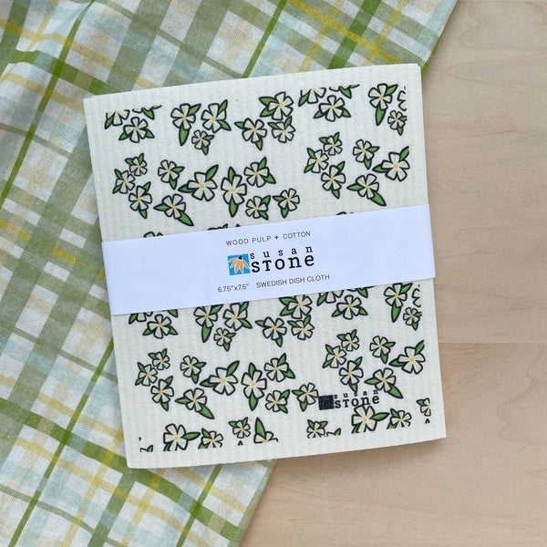 Swedish Dishcloth with White Flowers