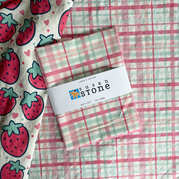 Linen + Cotton Tea Towel with Pink Plaid