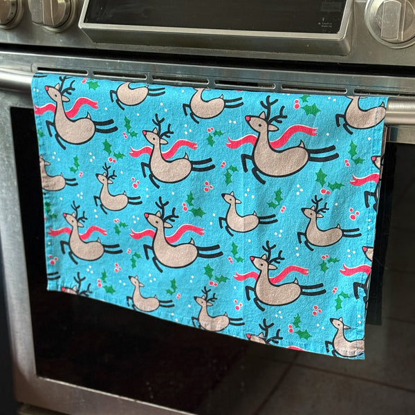 Linen + Cotton Tea Towel with Reindeer