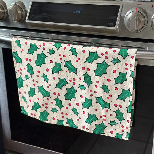 Linen + Cotton Tea Towel with Holly