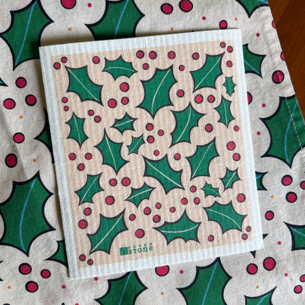 Swedish Dishcloth with Holly