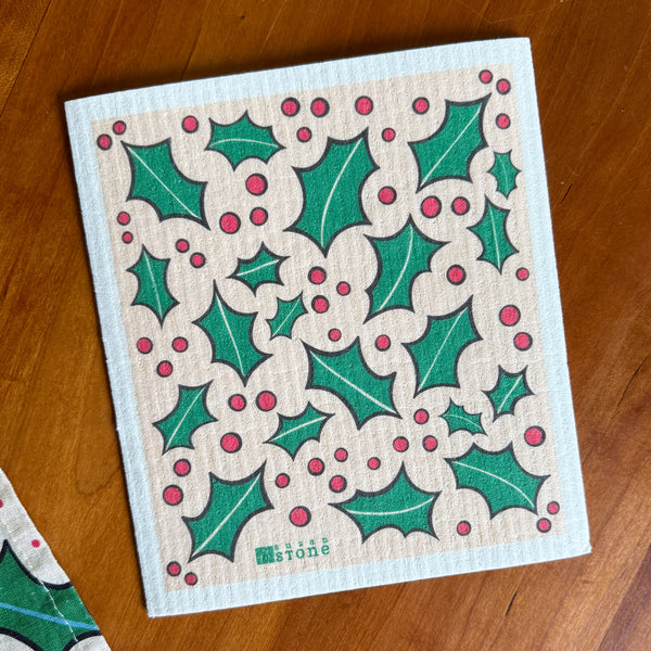 Swedish Dishcloth with Holly