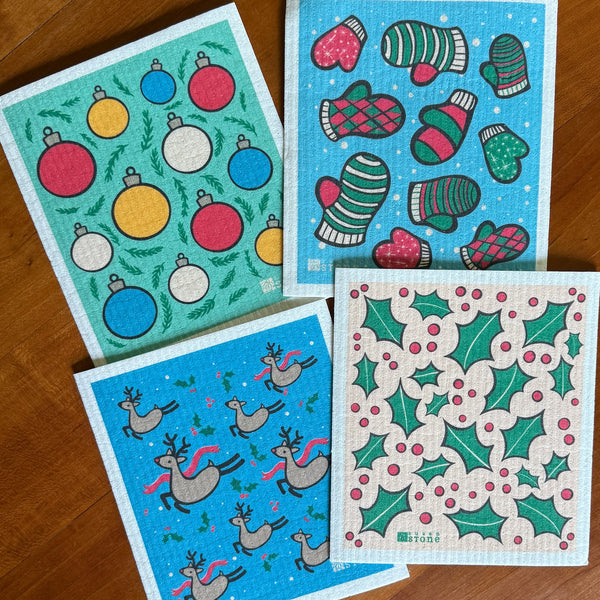 Holiday Swedish Dishcloths Set of 4