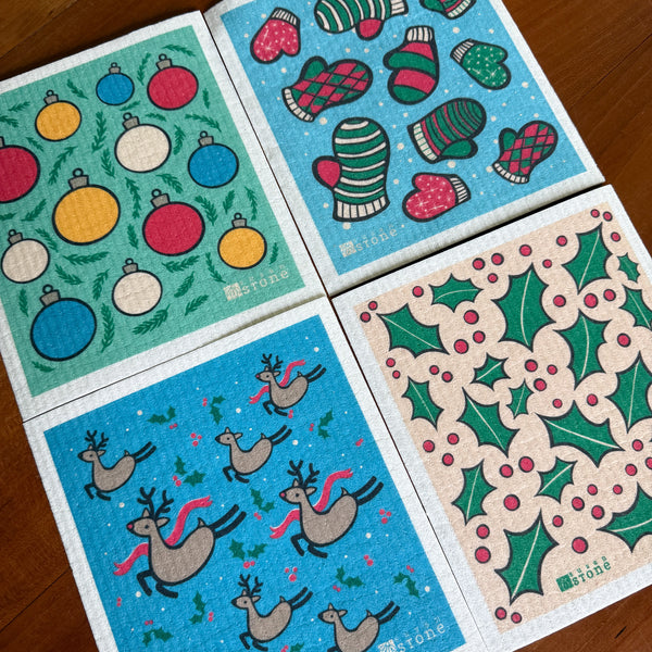 Holiday Swedish Dishcloths Set of 4