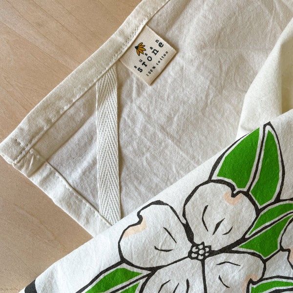 Flour Sack Tea Towel with Dogwood Blossoms