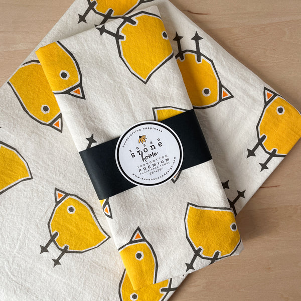 Flour Sack Tea Towel with Birds