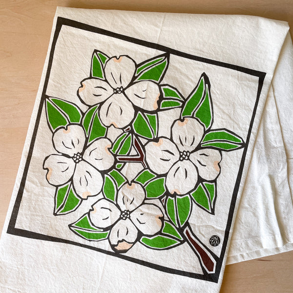 Flour Sack Tea Towel with Dogwood Blossoms