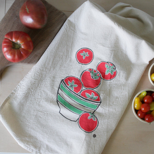 Flour Sack Tea Towel with Ripe Tomatoes