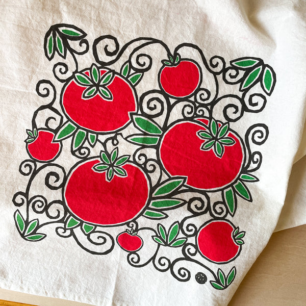 Flour Sack Tea Towel with Summer Tomatoes